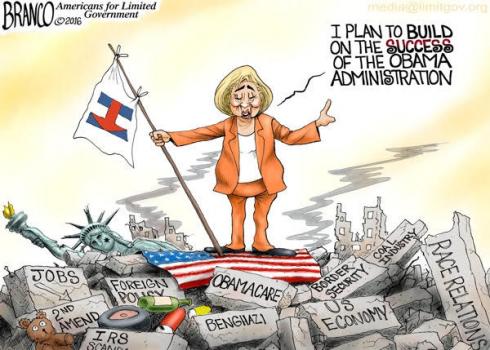 Hillary - Buildling On Obama's Successes political cartoon.