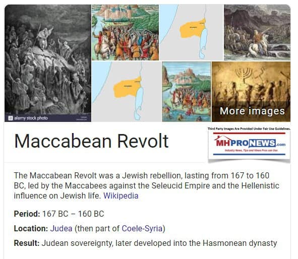 MaccabeanRevolotJewishRebellionAgainstHellinistsJewishLifeManufacturedHousingINdustryMastheadCommentaryLATonyKovachMHProNews