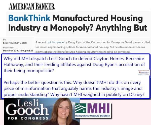 AmericanBankerLesliGoochManufacturedHousingIndustryMonopolyAnythingButManufacturedHousingInstituteLogoLesliGoochPhotoMastheadManufacturedHomeMHProNews