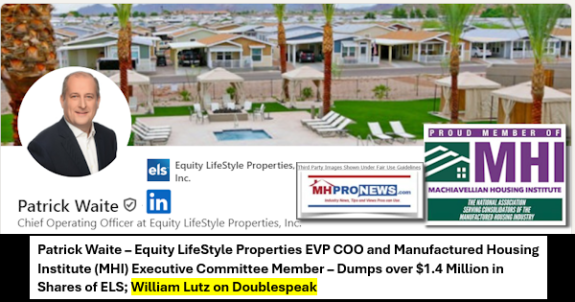 PatrickWaiteEquityLifeStylePropertiesEVP-COOandManufacturedHousingInstituteMHIexecutiveCommitteeBoardMemberDumpsOver$1.4 MillionInELSsharesWilliamLutzOnDoublespeakMHProNewsMast