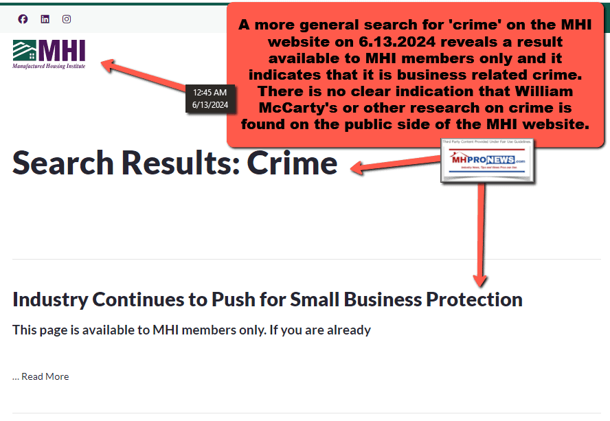 CrimeManufacturedHousingInstituteWebsiteSearchMHProNewsFactCheck6.13.2024