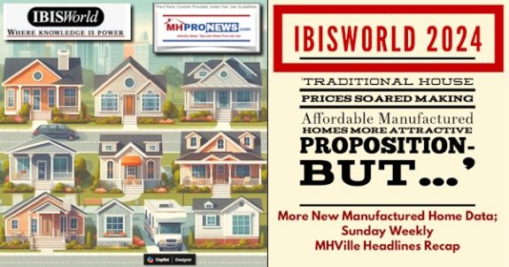 IBISworld2024TraditionalHousePricesSoaredMakingAffordableManufacturedHomesMoreAttractivePropositionButMoreNewManufacturedHomeDataSundayWeeklyMHVilleHeadlinesRecapMHProNews