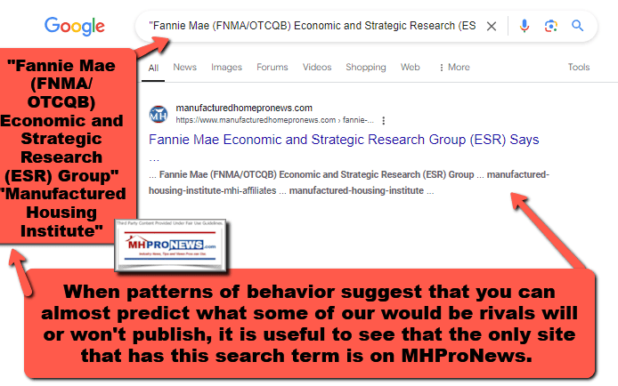 FannieMaeEconomicStrategicResearchGroupGoogleSearchofManufacturedHousingInstitute9.22.2024MHProNewsFactCheck