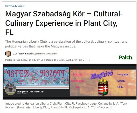 MagyarSzabadságKör–HungarianLibertyClubCultural-Culinary Experience in Plant CityFL-LakelandThePatchLATonyKovach-MHProNews