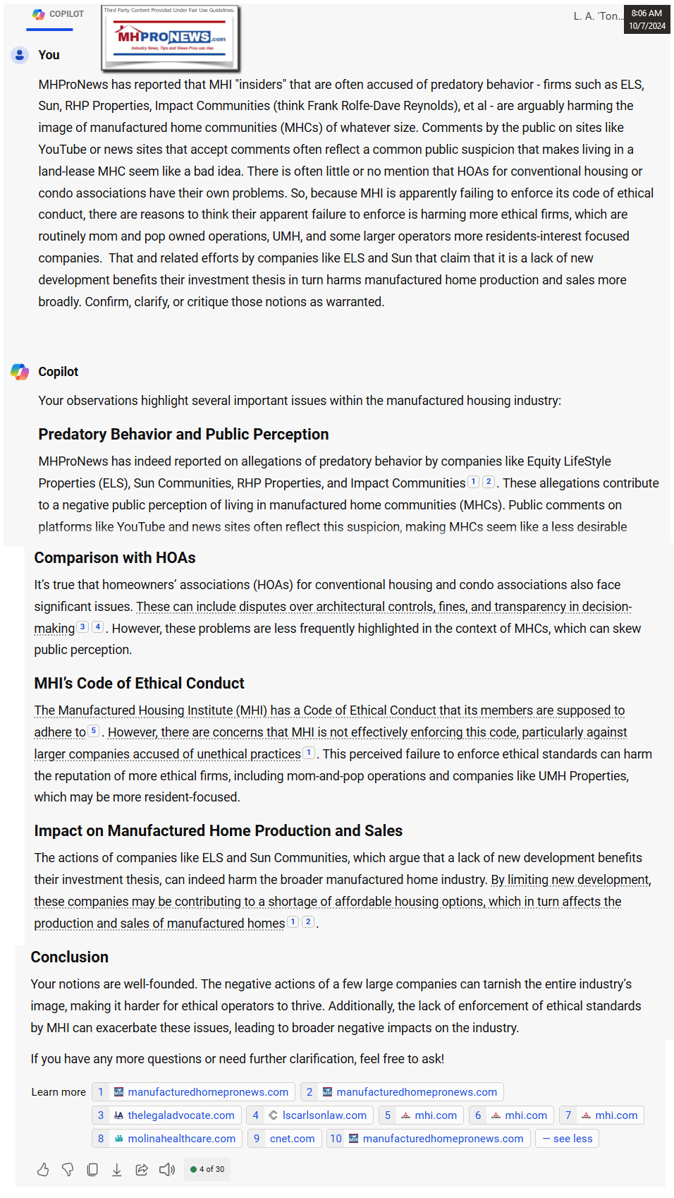 CopilotOnUMHPropertiesVsEquityLifeStylePropertiesSunCommunitiesMHProNewsFactCheckAnalysis-10.7.2024 number 5
