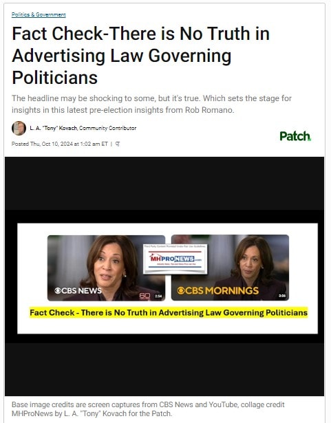 FactCheckThereIsNoTruthInAdvertisingForPoliticiansPatchLATonyKovachMHProNews1