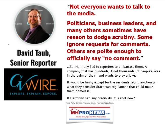 DavidTaubSeniorReporterGVWireHarmonyCommunitiesSomePeopleDontWantToTalktoReportersThanThereIsHarmonyCommunitiesQuoteMHProNews