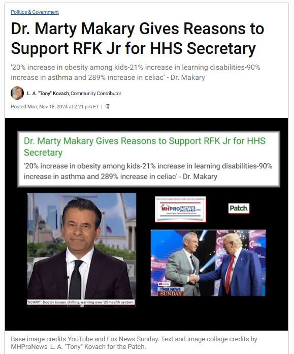 Dr. Marty Makary Gives Reasons to Support RFK Jr for HHS Secretary Patch MHProNews LATonyKovachScreenshot 2024-11-24 130336