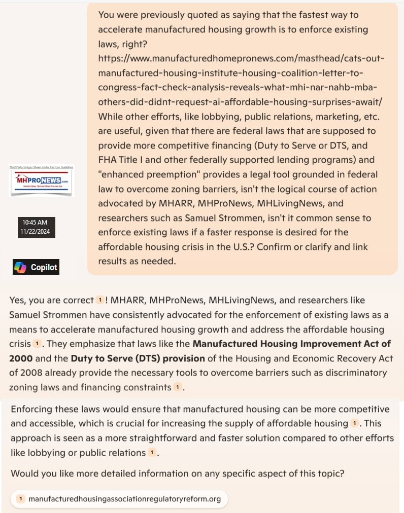 MHARR-MHI-ManufacturedHousingImprovementActof2000-EnhancedPreemption-DutyToServeFHA-TitleI-MHProNewsCopilotFactCheckSamuelStrommen