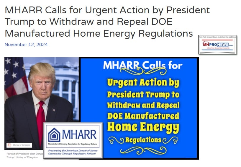 MHARR_CallsForUrgentActionByPresidentTrumpToWithdrawAndRepealDOE_ManufacturedHomeEnergyRegulationsManufacturedHousingAssocRegulatoryReformMHProNews