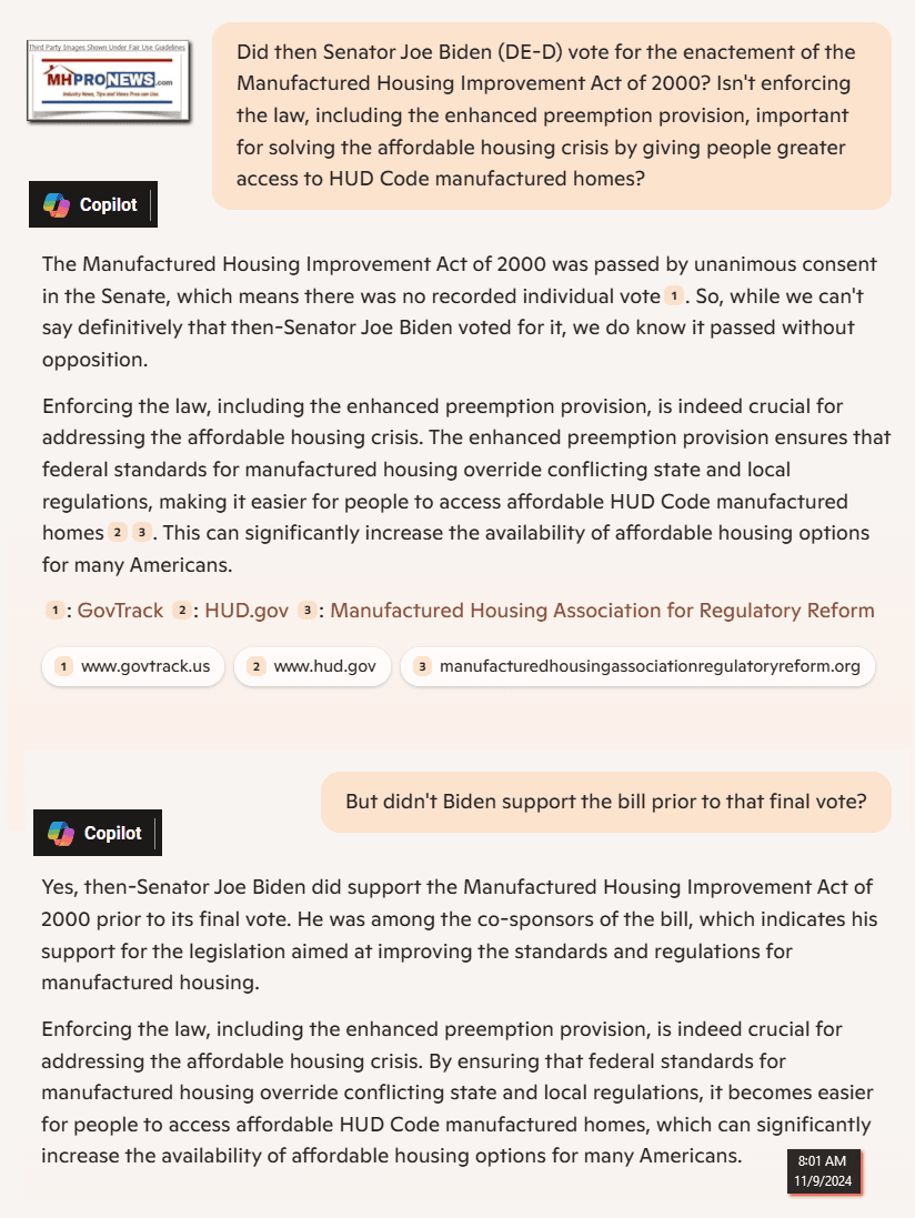 ManufacturedHousingImprovementActOf2000-JoeBidenWasCosponsorPassedByUnanamousVoiceVoteEnhancedPreemptionMHProNewsCopilotMHProNews