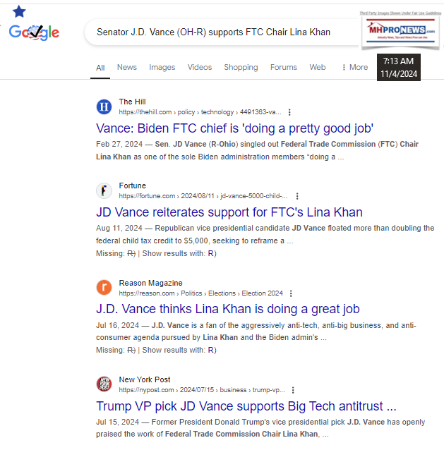 SenatorJ.D.VanceSupportsFTC-ChairLinaKahnScreenCapturesHeadlinesMHProNews