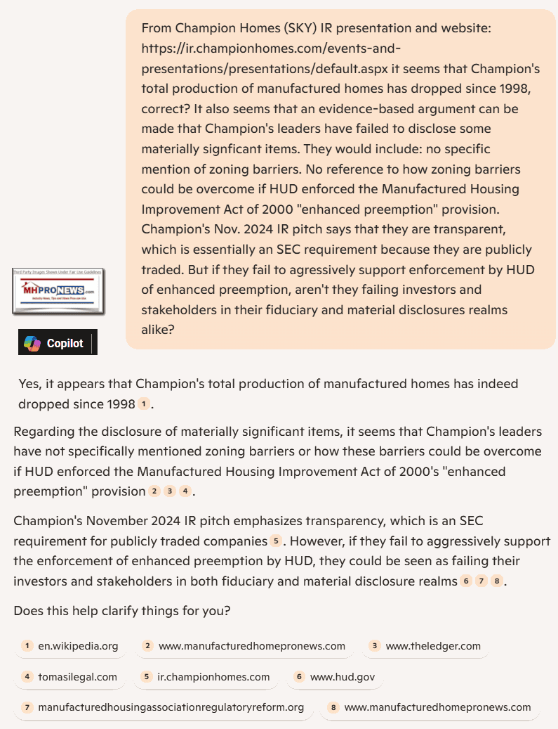 ChampionHomesSKY-ManufacturedHousingInstituteMember-FailureOnFidicusaryAndMaterialDisclosureRealmsArenaByChampionLeadersCopilotQ-A-MHProNews