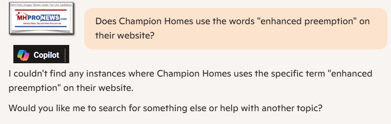 EnhancedPreemptionNotOnChampionHomesWebsiteMHProNews