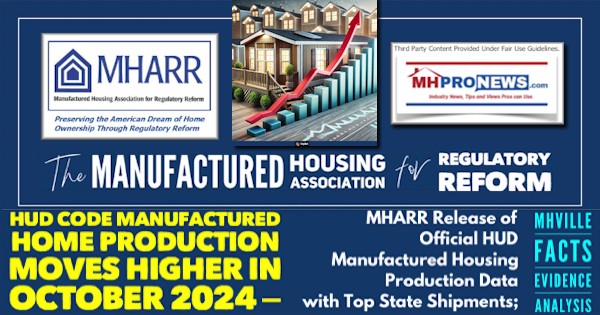 HUD_CodeManufacturedHomeProductionMovesHigherInOctober2024MHARR_ReleaseOfOfficialHUD_ManufacturedHousingProductionDataWithTopStateShipmentsMHVilleFactsEvidenceAnalysisMHProNews