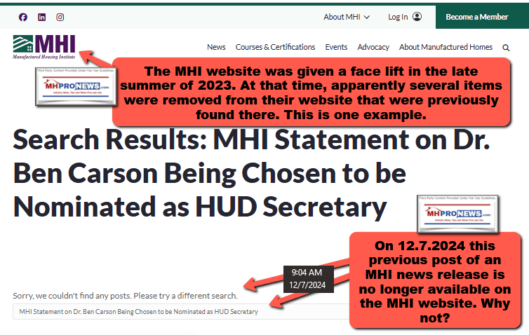 Manufactured Housing Institute 2024-12-07_08-59-59 Statement on HUD Sec Nominee Dr Ben Carson Google Search MHProNews MHI Website Fact Check