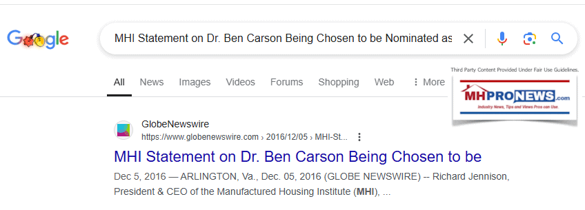 Manufactured Housing Institute 2024-12-07_08-59-59 Statement on HUD Sec Nominee Dr Ben Carson Google Search MHProNews