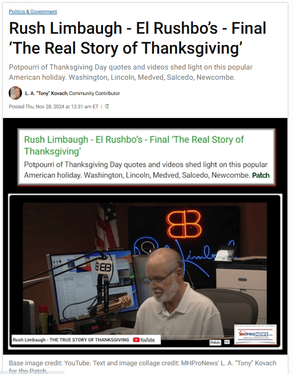 RushLimbaughElRushboFinalTheRealStoryOfThanksgivingMHProNews'LATonyKovachThePatch