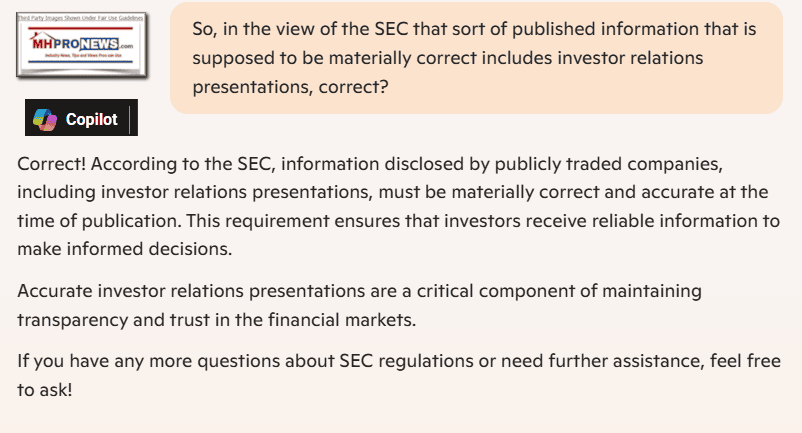 SEC-requiresInformationInInvestorRealtionsIR-PresentationsToBeMateriallyAccurateAtTimeItWasPublishedCopilotQ-A-ChatMHProNews