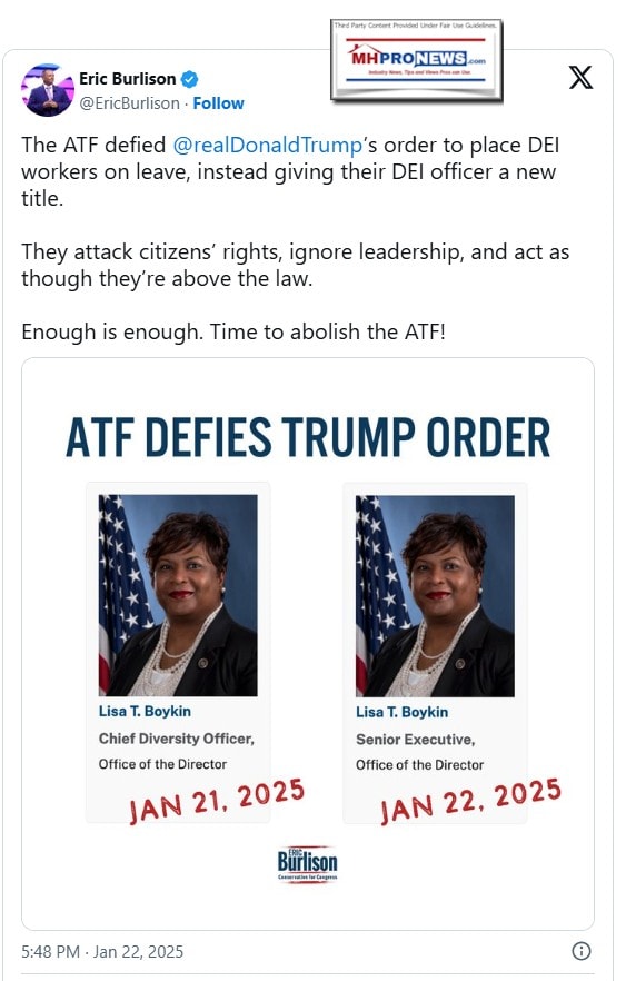 ATF-DefiedTrumpExecOrderBanningDEI-InFederalGovtByHidingLisaBoykinsDEI-JobTitle-EricBurlesonX-CallsForEndOfATF-MHProNews