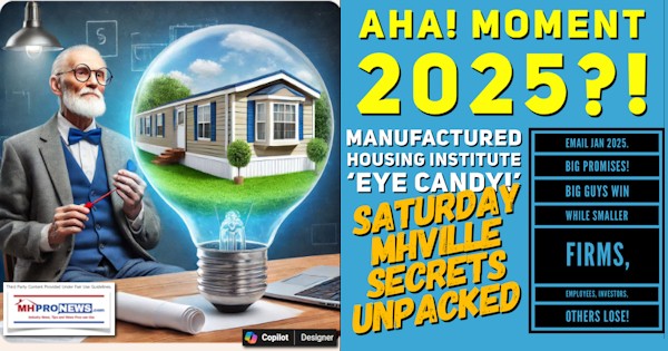 Aha!Moment2025!ManufacturedHousingInstituteEyeCandyEmailJan2025BigPromisesBigGuysWinWhileSmallerFirmsEmployeesInvestorsOthersLoseSaturdayMHVilleSecretsUnpackedMHProNews