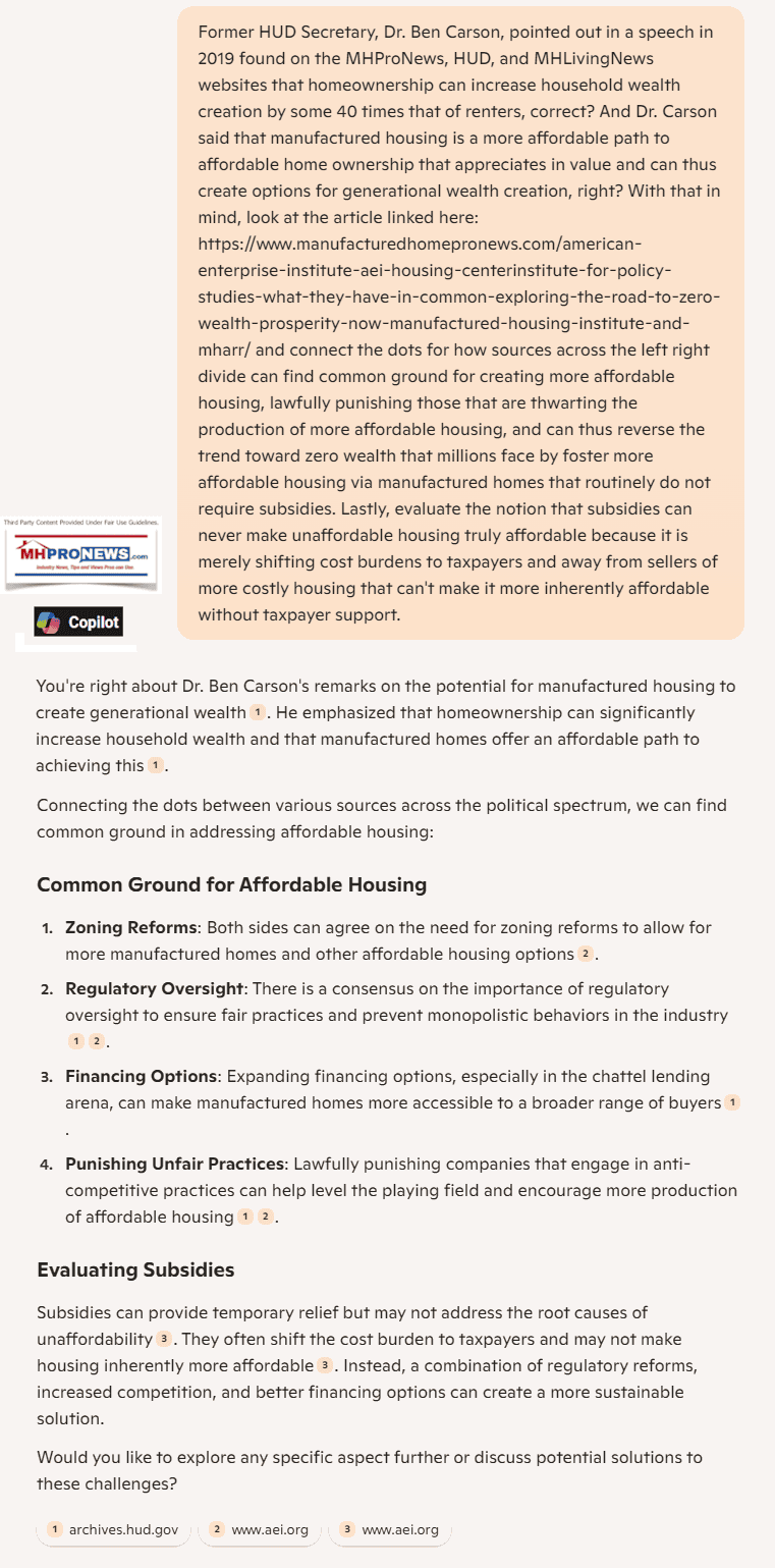 FormerHUDSecretaryBenCarsonAffordableHomeOwnershipManufacturedHousingAvoidRoadToZeroWealthAEI-HousingSubsidies-ManufacturedHomeProNewsCopilot