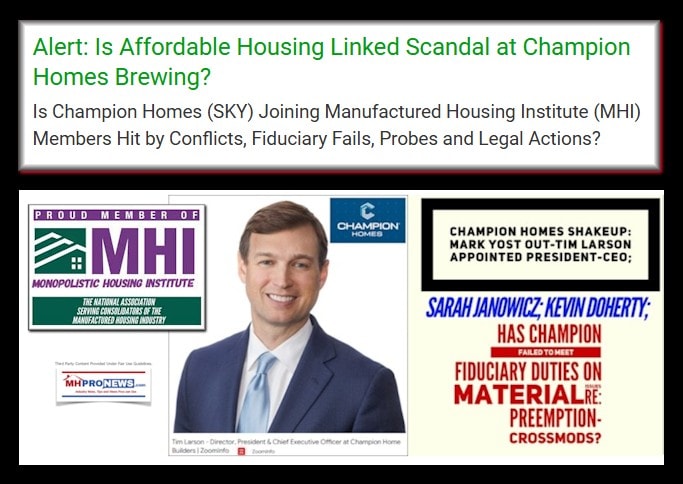 InvestorAdvocacyAlertIsAffordableHousingLinkedScandalAtChampionHomesBrewingTimothyLarsonChampionHomesManufacturedHousingInstituteMemberMHProNewsPatch