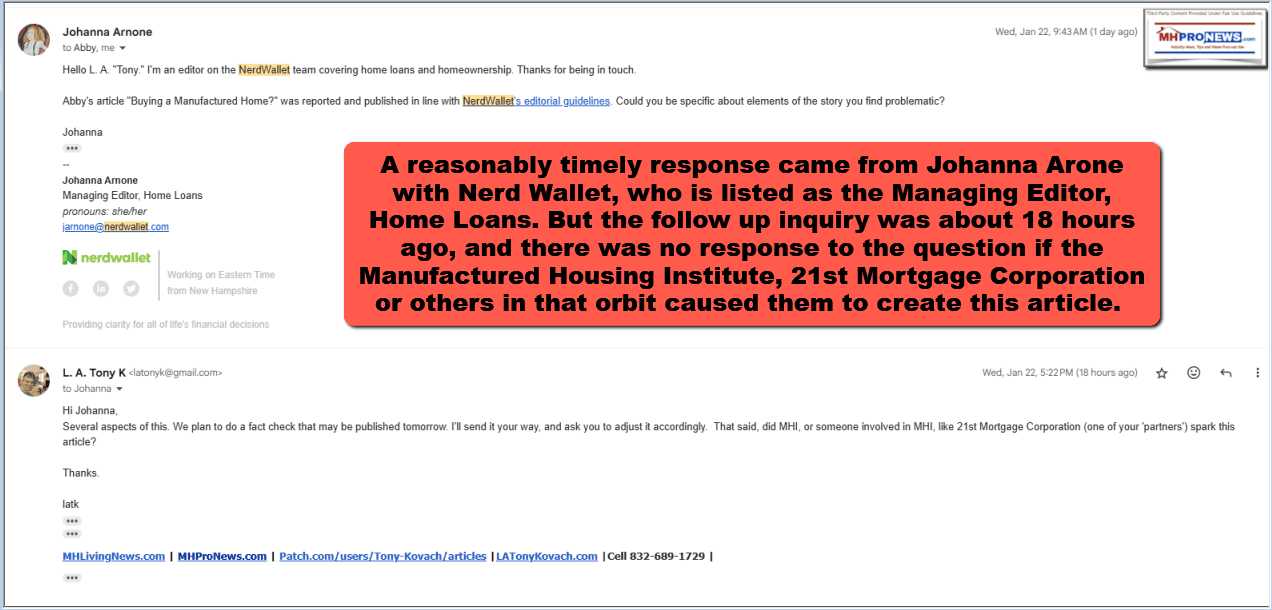 JohannaArnoneAbbyBadachDoyleNerdWallet-emailsWithMHProNewsAboutManufacturedHomeArticleManufacturedHousingInstituteMHI-21stMortgageCorp