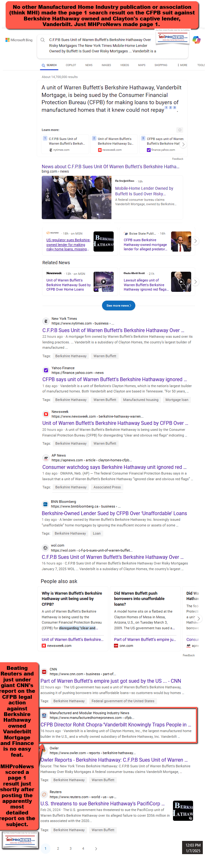 MHProNewsScoredPage1AfterPostingMostDetailedReportOnVMF-BeatingReutersJustUnderGiantCNNreportOnTheCFPBlegalActionAgainstBerkshireHathawayOwnedVanderbiltClaytonCaptiveLenderMHProNews