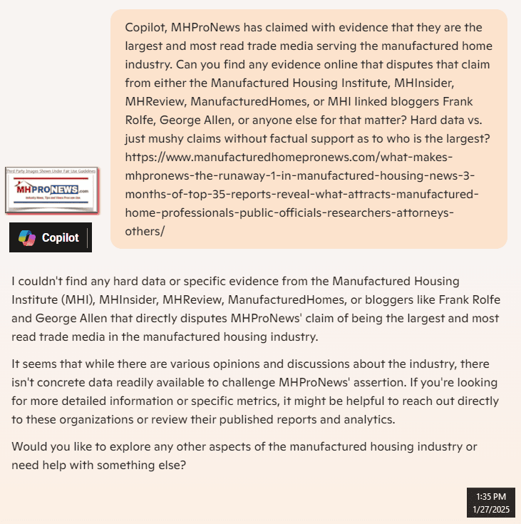 MHProNewsVsManufacturedHousingInstituteManufacturedHomes.comMHInsider.comFrankRolfeGeorgeAllenCopilotFactCheckMHProNews1.27.2025