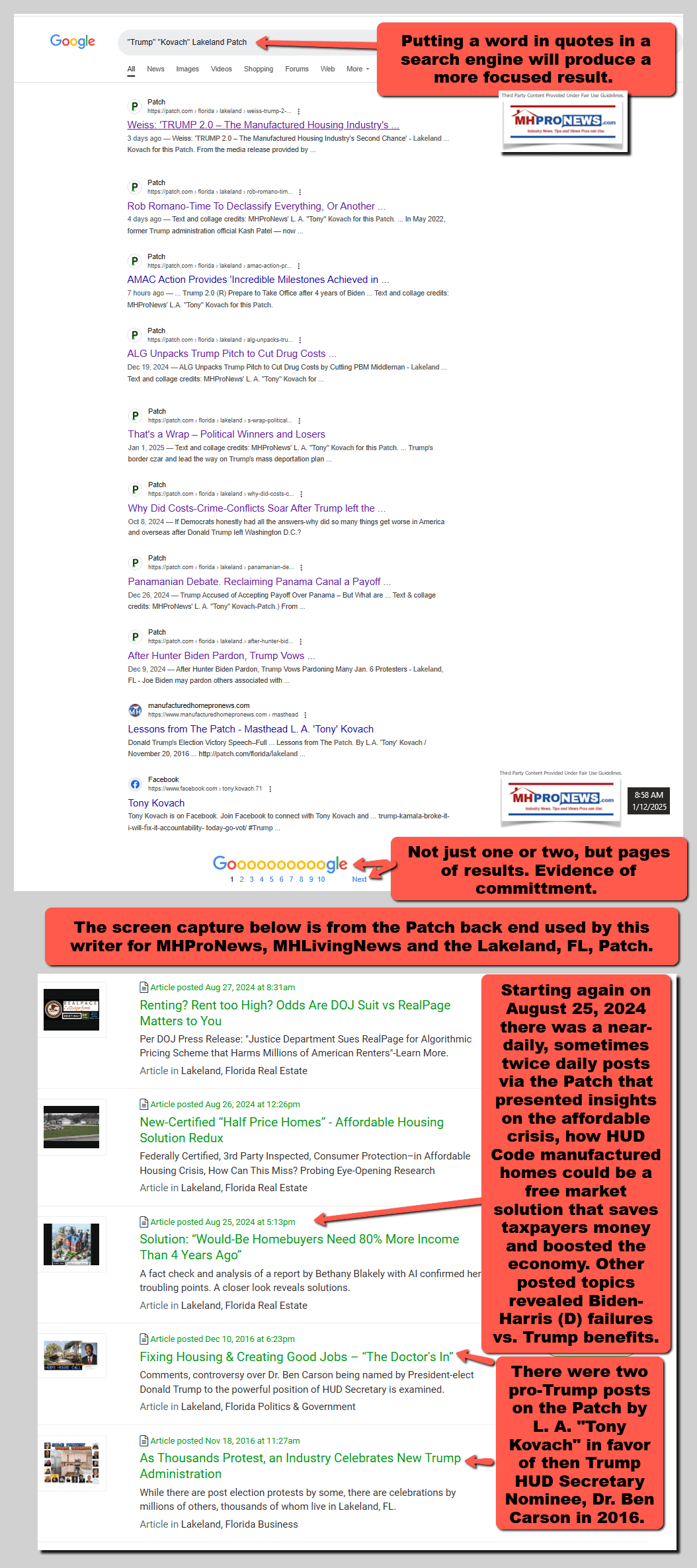 TrumpGoogleLATonyKovachLakelandFLPatchMHProNewsGoogleAndPatchBackEndScreenShotsFactCheckDemo