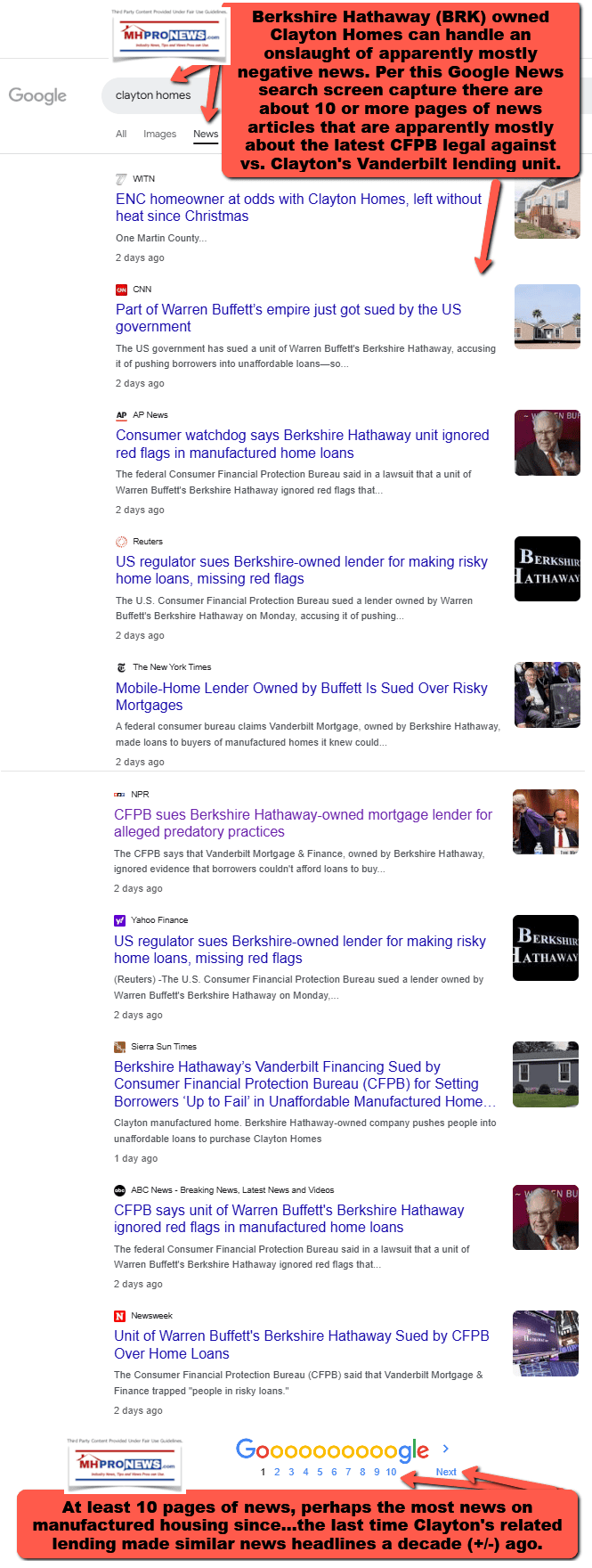 WarrenBufBerkshireHathawayBRKownedClaytonHomesCanHandleOnslaughtApparentlyMostlyNegativeNewsPerGoogleNewsScreenshotAbout10+pagesOfNewsMostlyOnLatestCFPBlegalActionMHProNews