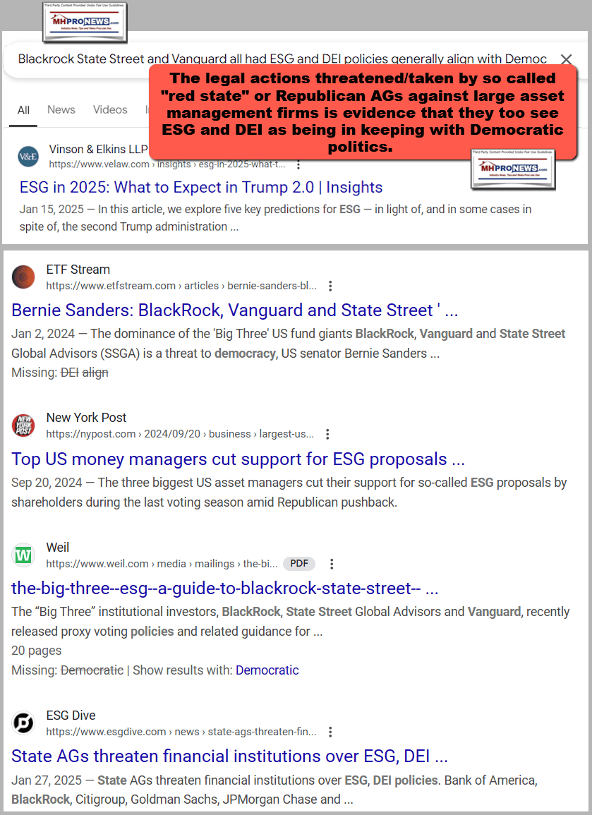 BlackRockStateStreetVanguardESG-DEI-policiesAllignWithDemocraticPartyPoliticsThreeAssetManagementGiantsHoldExtensiveInvestmentsInPubliclyTradedManufacturedHousingIndustryMHProNews