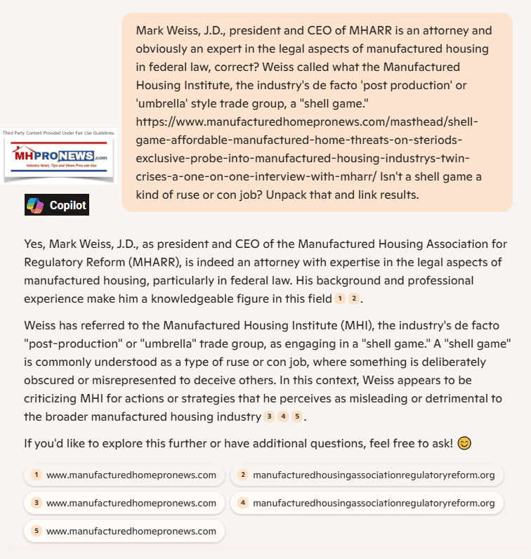 MarkWeissJDpresidentCEOManufacturedHousingAssociationForRegulatoryReformMHARR-AccusedManufacturedHousingInstituteOfaShelLGameARuseOrConJobLimitingMHIndustryMHProNews